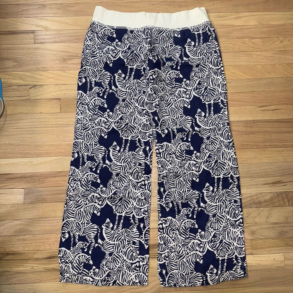 Lilly Pulitzer The Beach Pant Women XL Linen Zebra Print Blue White Wide Leg - Picture 8 of 8